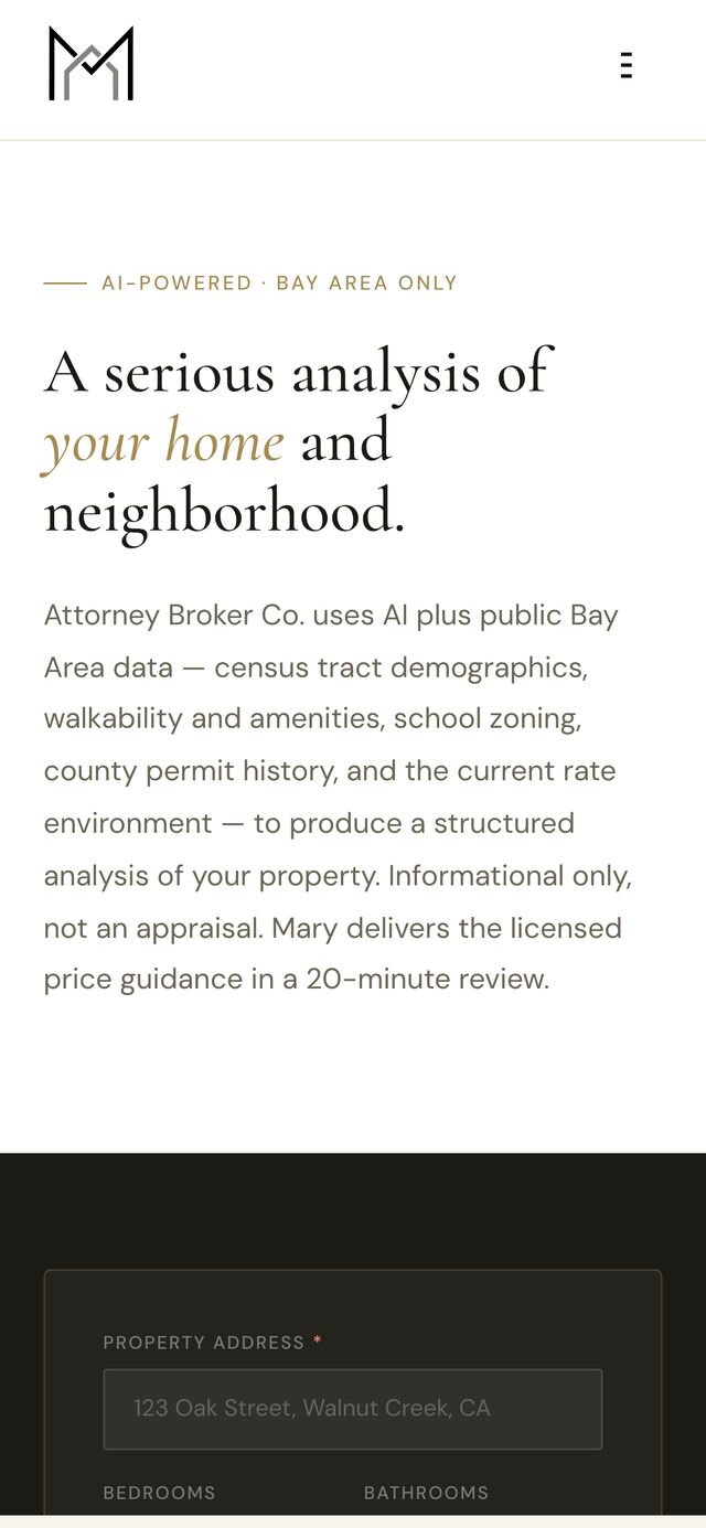 Valuation on mobile — headline and address-input form.