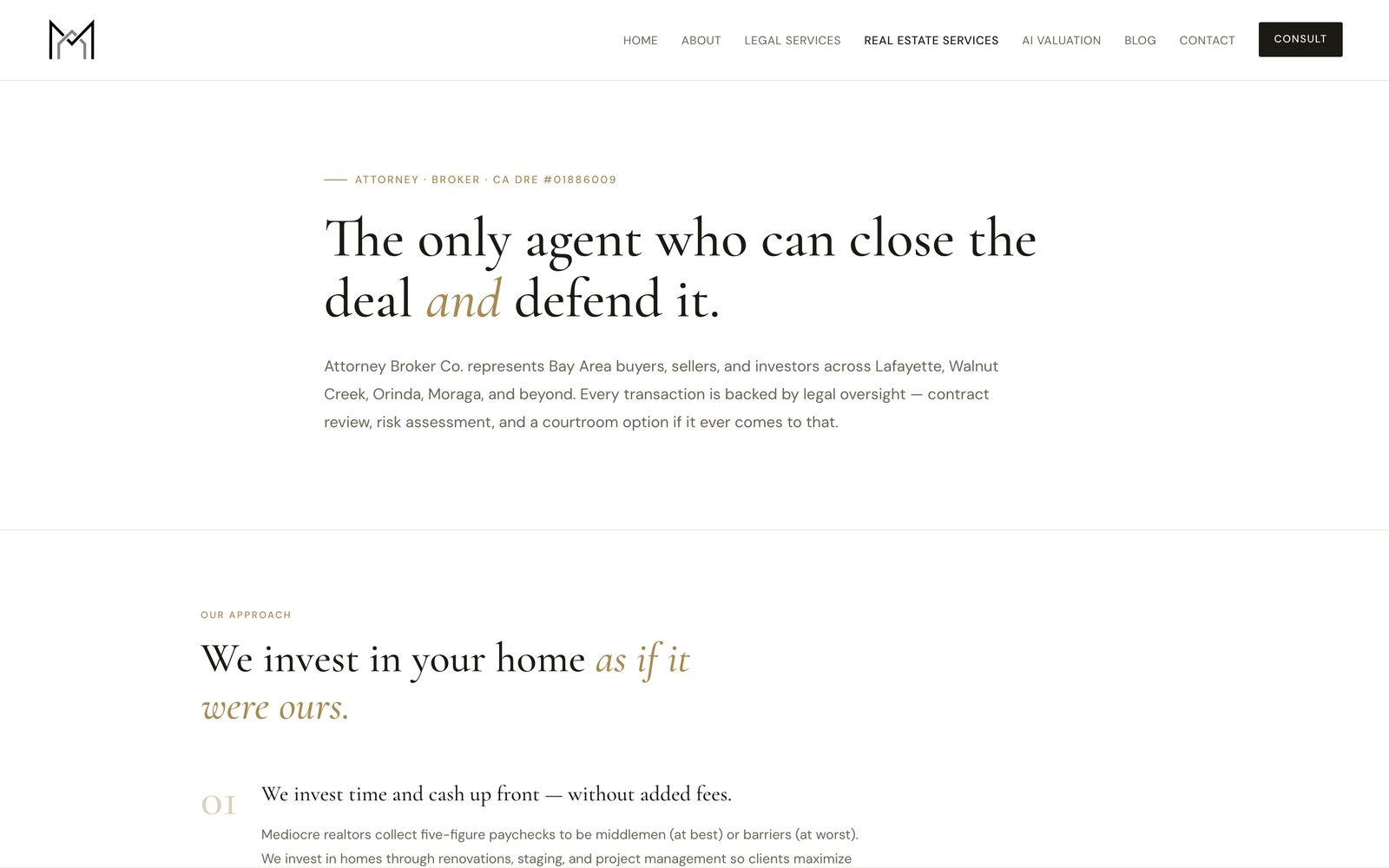Real-estate services — dual-role positioning and a numbered approach.