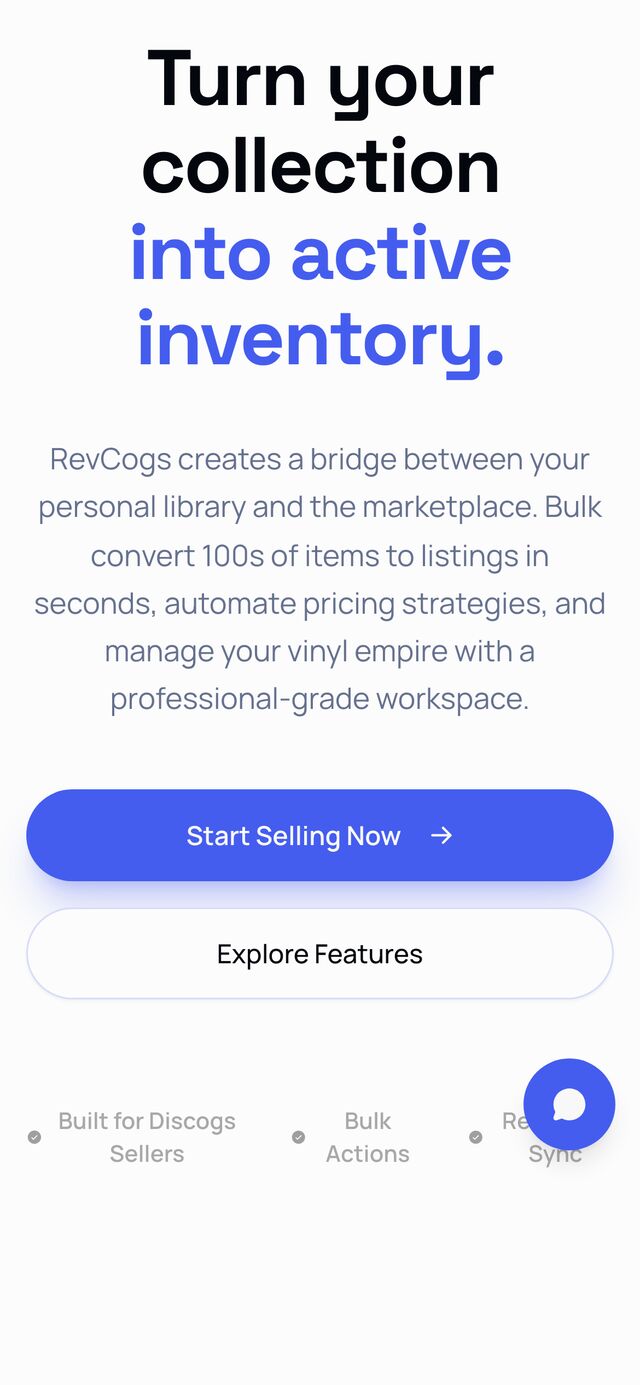 Mobile hero — Start Selling Now CTA and a feature-bullet strip.