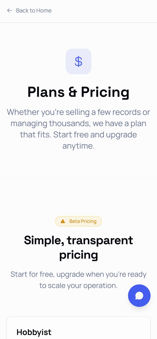 Pricing on mobile — Beta Pricing badge and tiered plans.