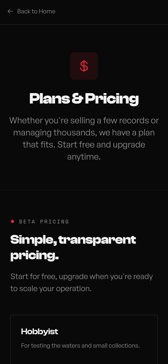 Pricing on mobile — plans and the beta pricing label.